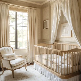 Classic Baby Room with Wooden Crib and Armchair