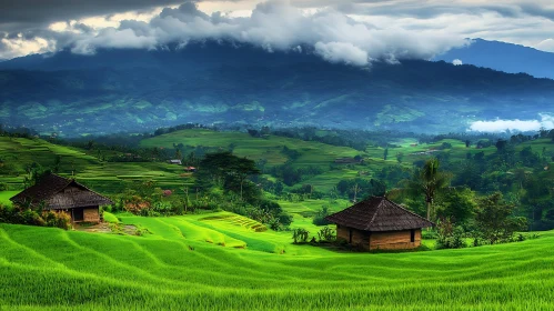 Verdant Rice Fields and Distant Peaks