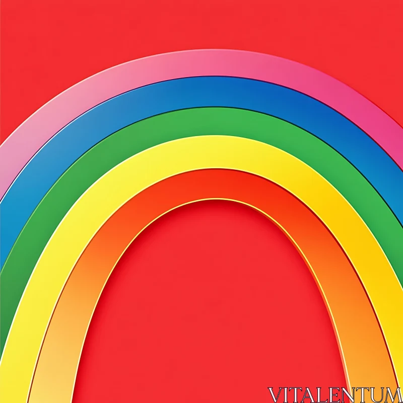 Colorful Rainbow Arch on Red AI Image