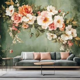 Serene Interior with Floral Art and Sofa