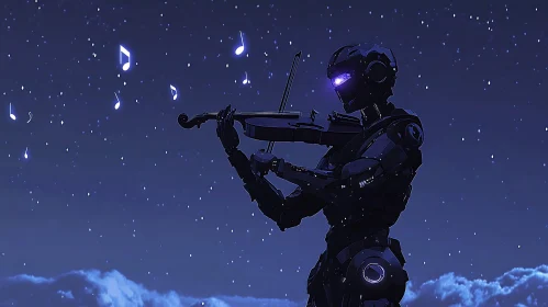 Futuristic Robot Violinist at Night