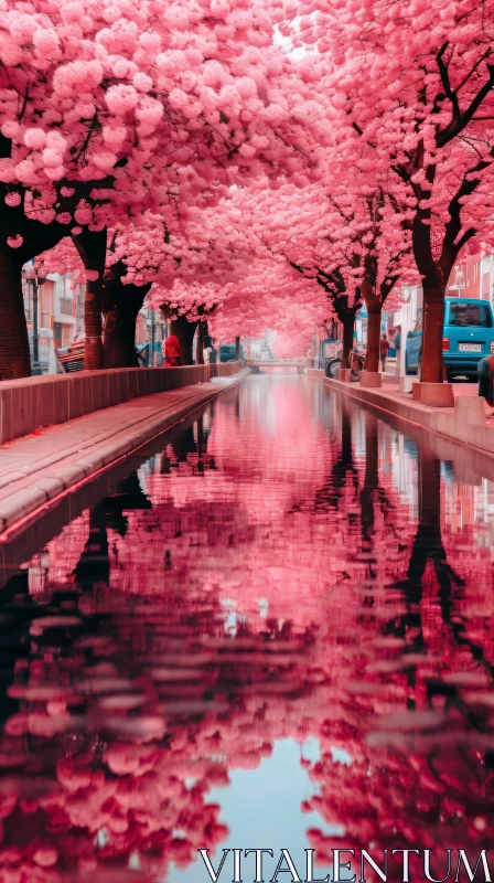 Captivating Cherry Blossom Street Scene with Anime Influence AI Image