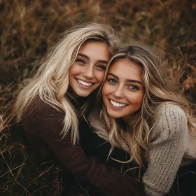 Two Friends Smiling in a Field