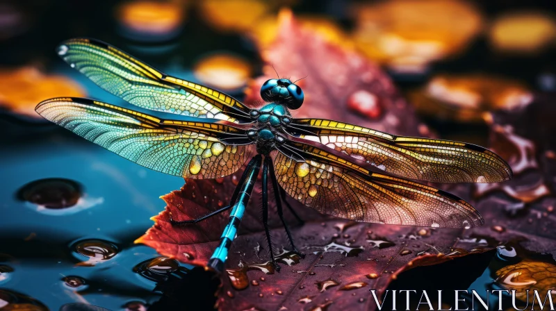 Colorful Dragonfly on Autumn Leaves - Nature Inspired Art AI Image