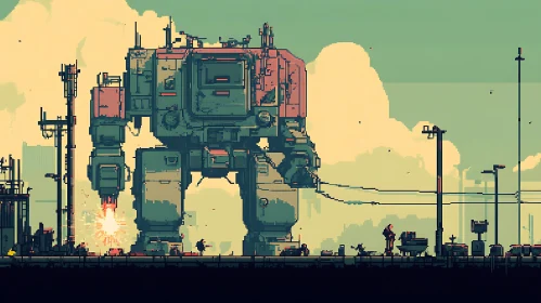 Mech in Urban Pixel Art