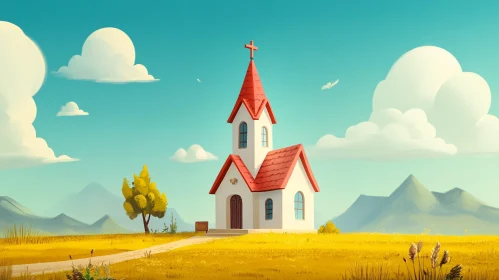 Rural Church Landscape Painting