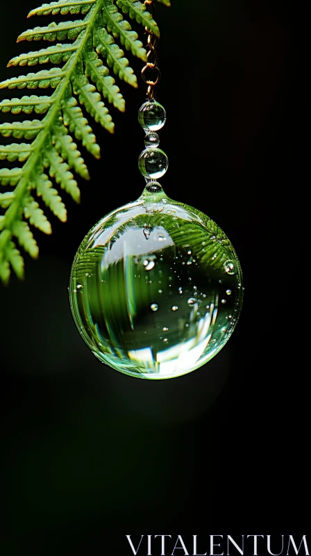 Forestpunk Artistry: Water Droplet on Fern AI Image