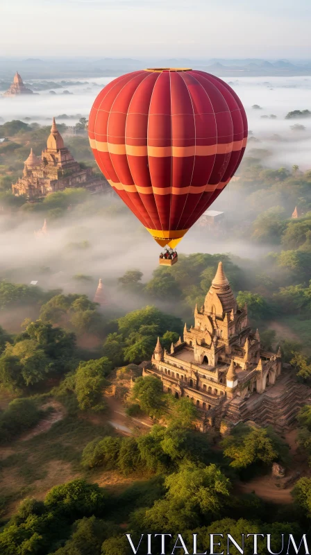 Hot Air Balloon Over Ancient Pagodas in Bagan, Myanmar AI Image