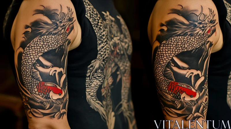 Dragon and Koi Fish Tattoo Art AI Image