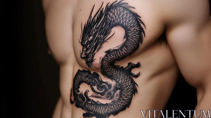 Mythical Dragon Tattoo in Black Ink AI Image