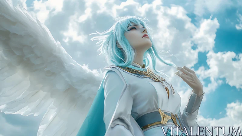 AI ART Angel with Blue Hair and Wings