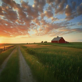 Rural Barn Sunset Landscape