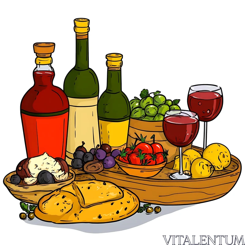 Vibrant Still Life Composition of Wine and Fruits AI Image