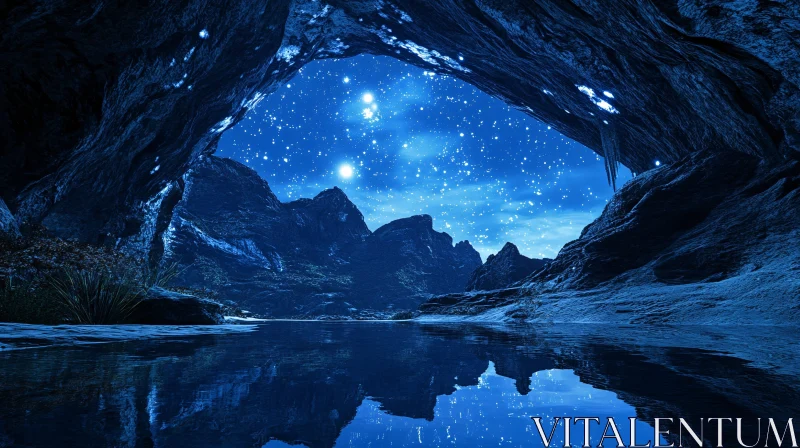 AI ART Starlit Cave Reflection