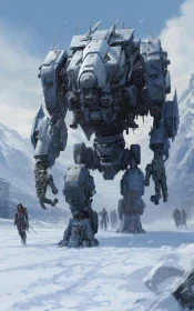 Giant Robot Striding Through Winter Wasteland