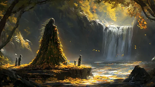 Tranquil Waterfall Scene in Autumn Forest