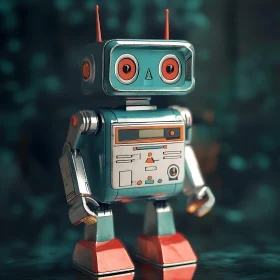 Retro Robot Art: Teal Android Design