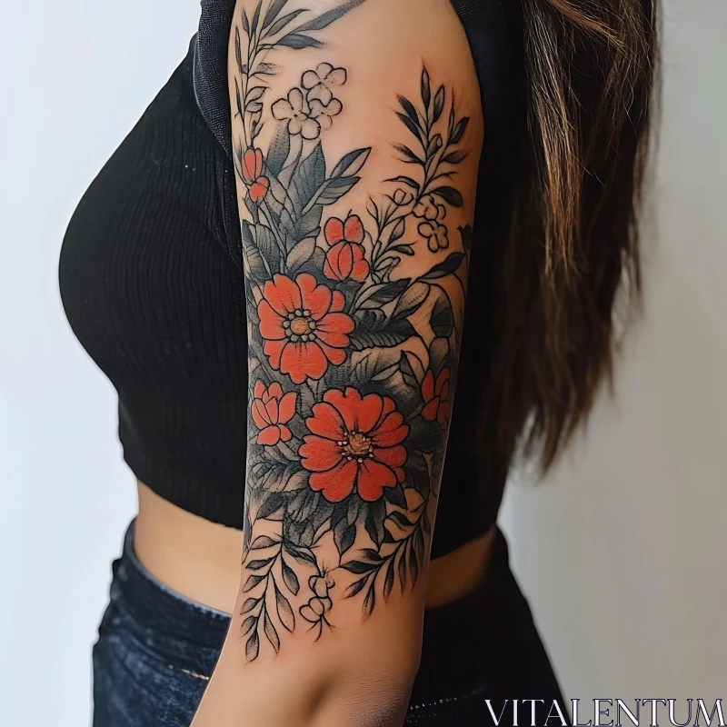 Intricate Flower Tattoo on Upper Arm AI Image