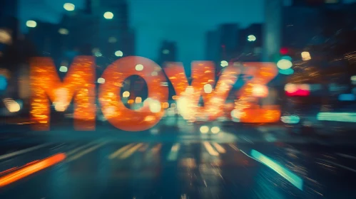 Blurred Urban Nightscape with Orange Letters