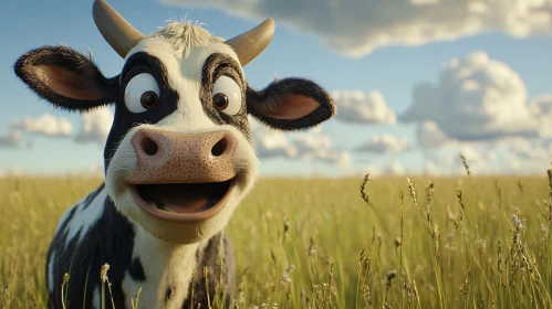 Smiling Cow Portrait in Meadow