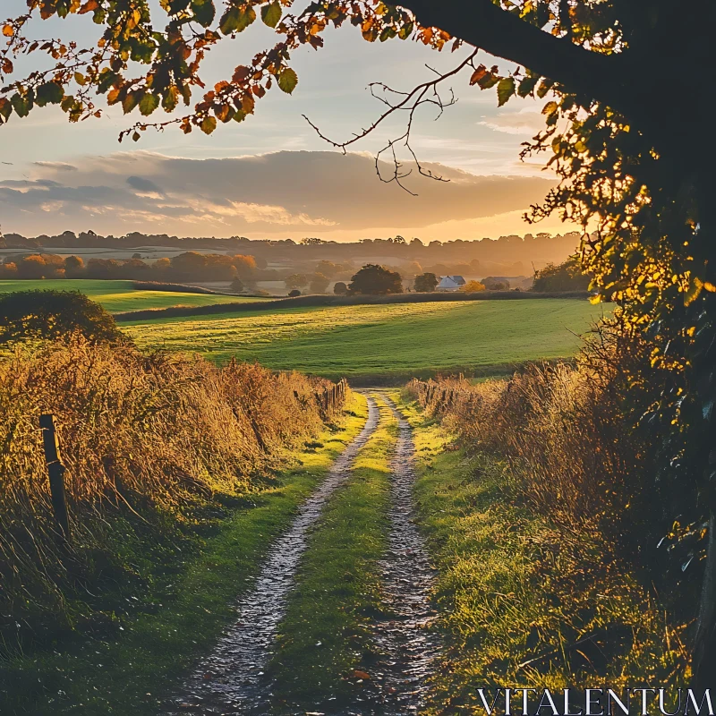 Golden Fields and Winding Path AI Image