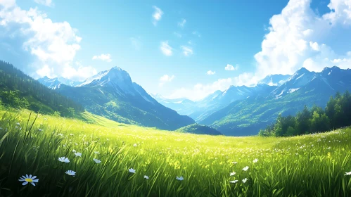 Scenic Mountain Landscape with Flower Meadow