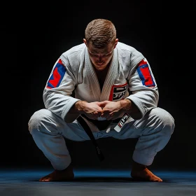 Man in Kimono Crouched in Contemplation