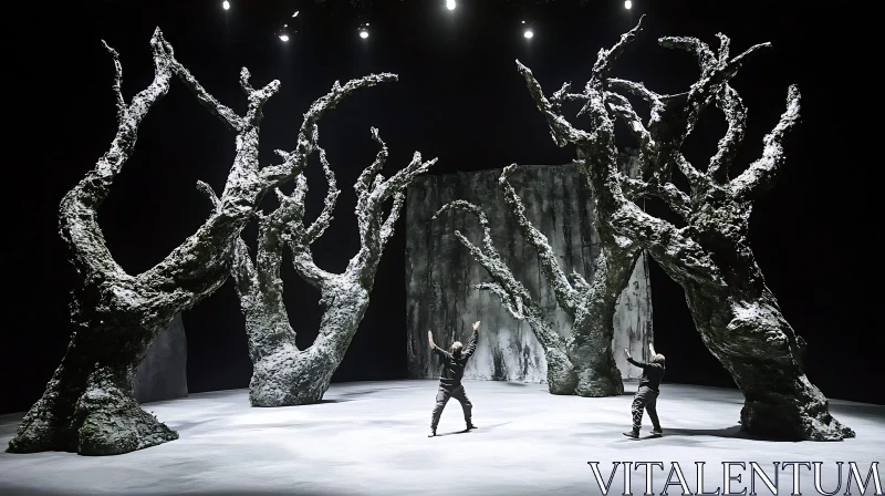 Stage Art: Sculptural Trees and Figures AI Image