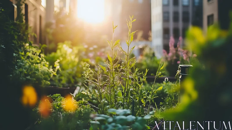 Urban Oasis: A Rooftop Garden View AI Image