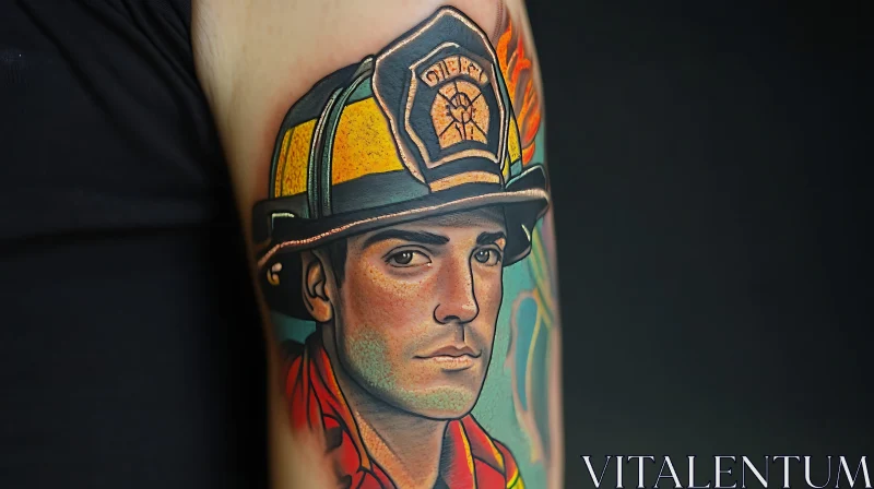 AI ART Colorful Firefighter Portrait Tattoo