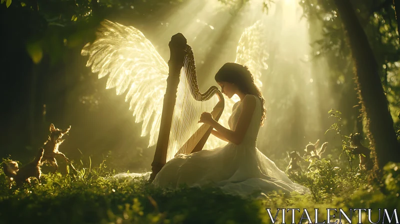 AI ART Ethereal Harp Music in Forest Glade