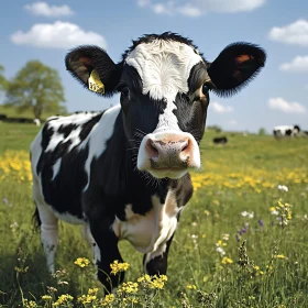 Dairy Cow Portrait in Meadow