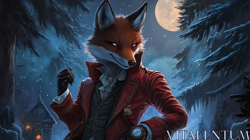 Fox in Red Coat at Night AI Image