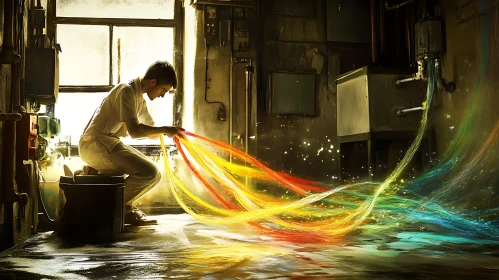 Man Weaving Light: An Artistic Display