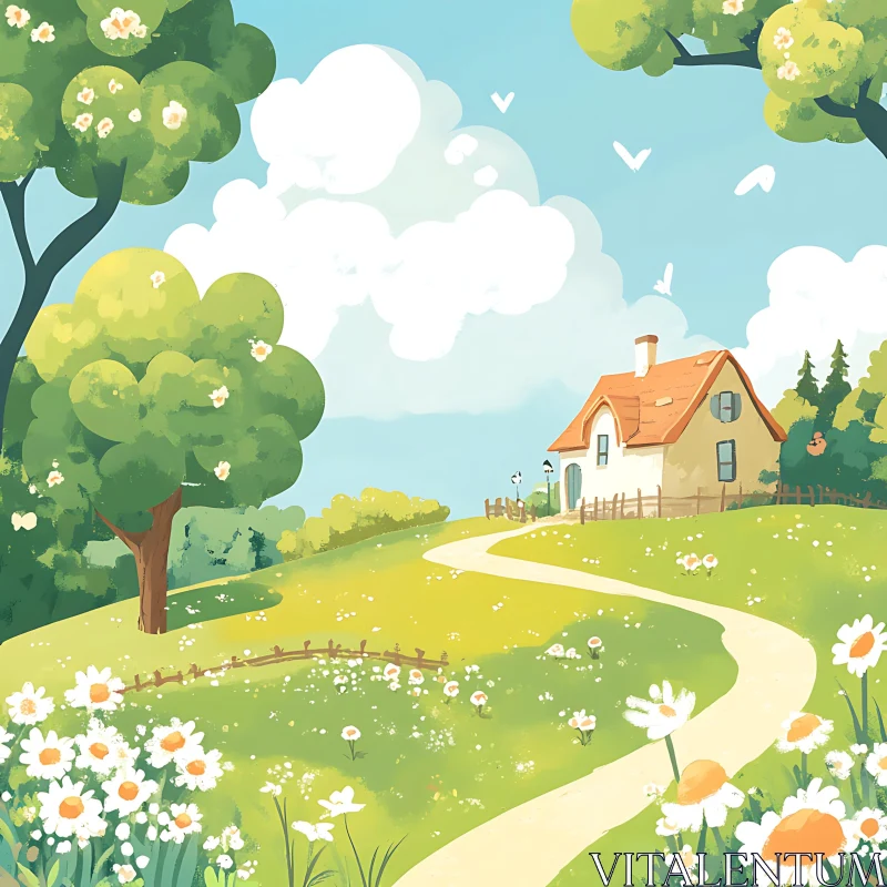 AI ART Cartoon House among flowers