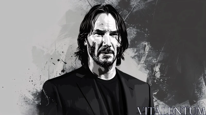 Black and White Portrait of Keanu Reeves AI Image