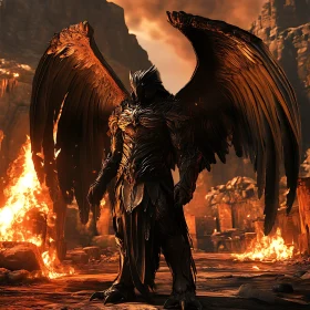 Armored Angel Amidst Burning Ruins