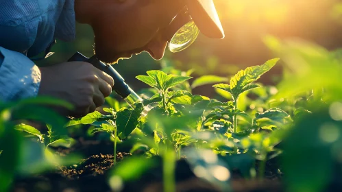 Seedling Inspection with Magnifying Glass