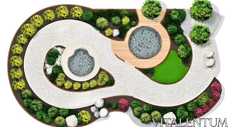 Garden Design with Pebble Paths AI Image