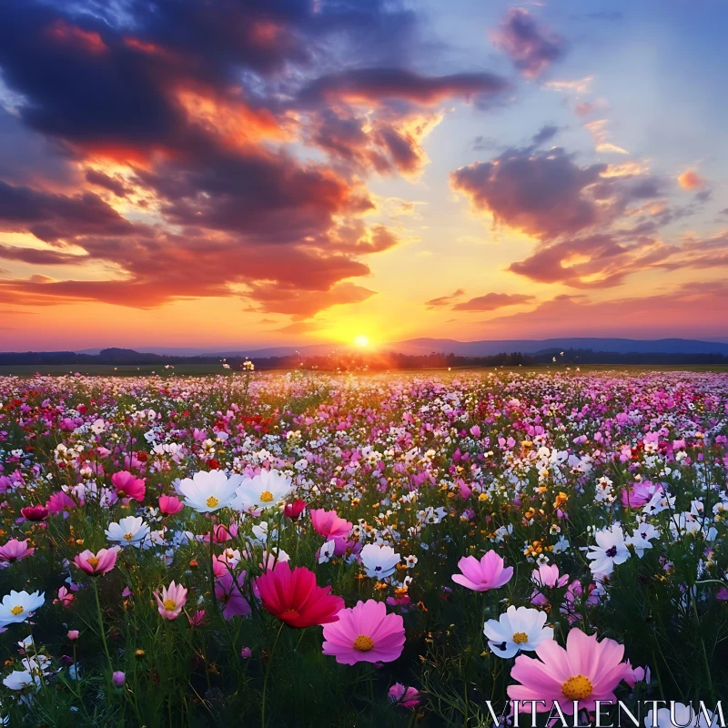 AI ART Cosmos Flowers at Sunset