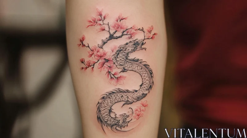 AI ART Dragon and Cherry Blossom Tattoo Art