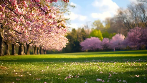 Blossoming Spring Trees in Meadow