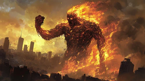 Colossal Fire Monster in Burning City