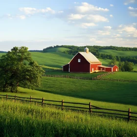 Idyllic Countryside Scene with Red Barn