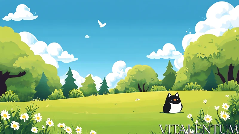 Cartoon Landscape with Animal AI Image