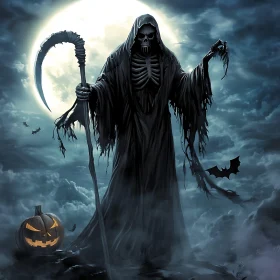 Death Figure with Scythe and Pumpkin