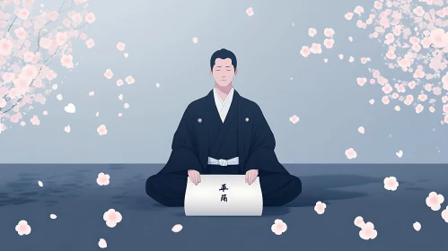 Meditative State Under Cherry Blossom Tree