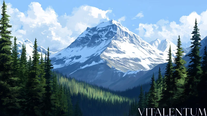 AI ART Mountain Landscape with Snow and Forest