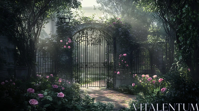 Secret Garden Entrance with Roses AI Image