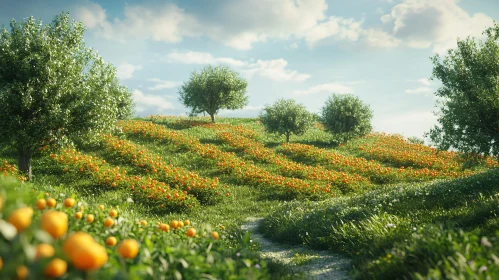 Orange Flowers Field